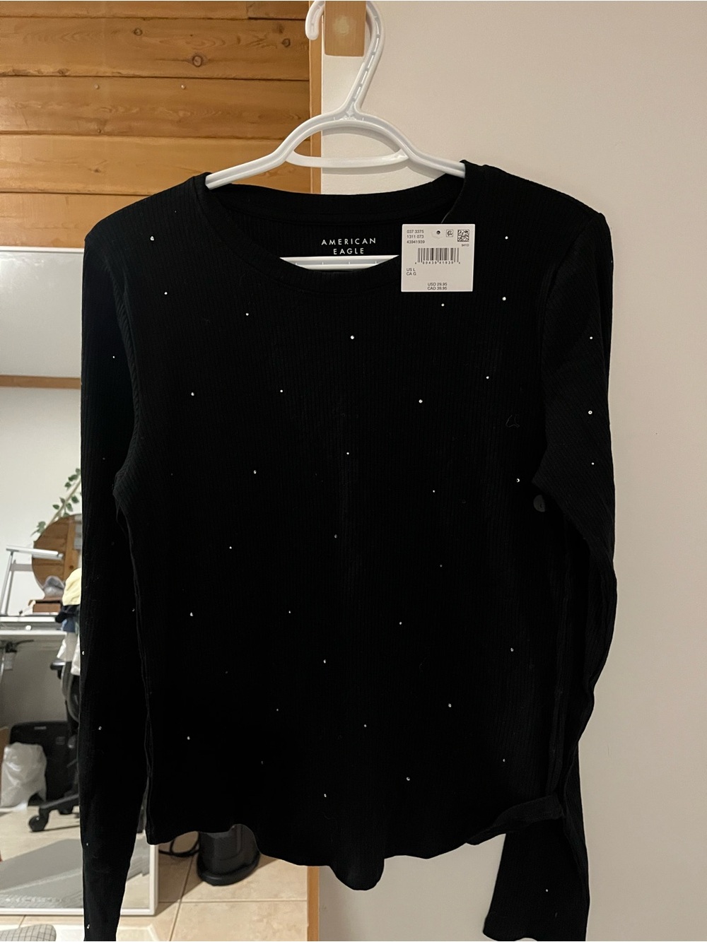 NWT American Eagle Black Long Sleeve Sweater with Sparkle Dots